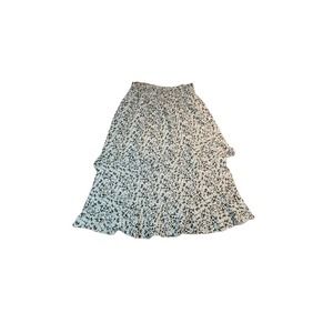 Kate Kasin Ruffle Floral Midi Skirt‎ White/ Green/ Black Large
